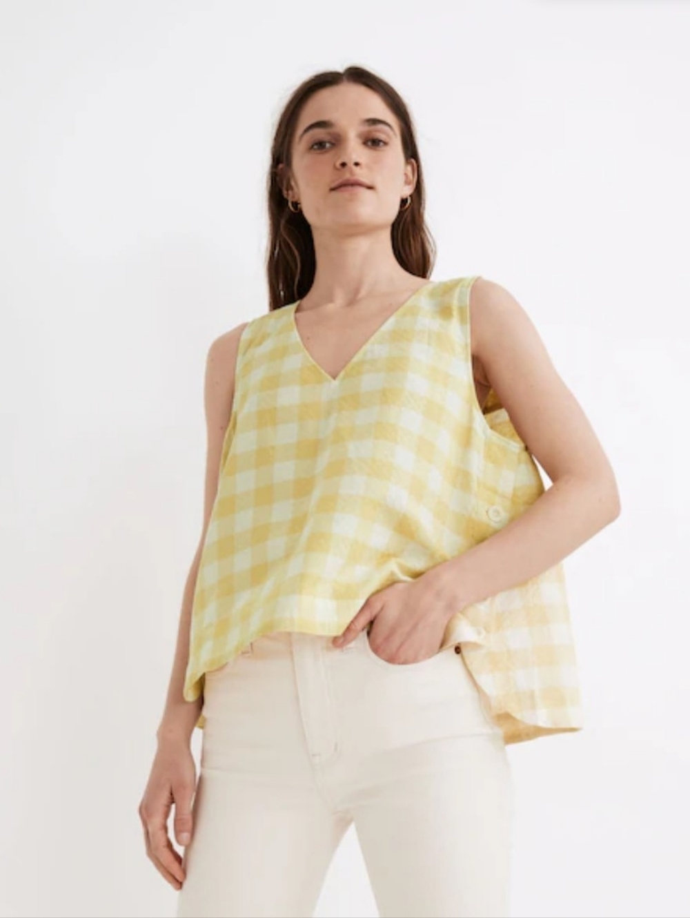 Madewell Yellow Gingham V-Neck Sleeveless Tank
